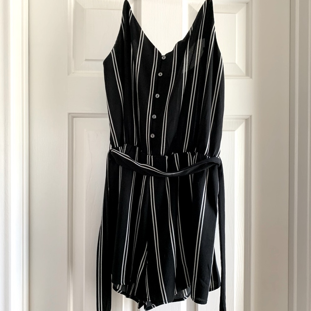 Black and white striped romper, size medium
